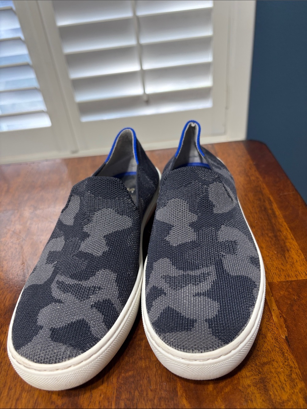 Rothy's Black and Gray Camo Knit Slip-On Sneakers